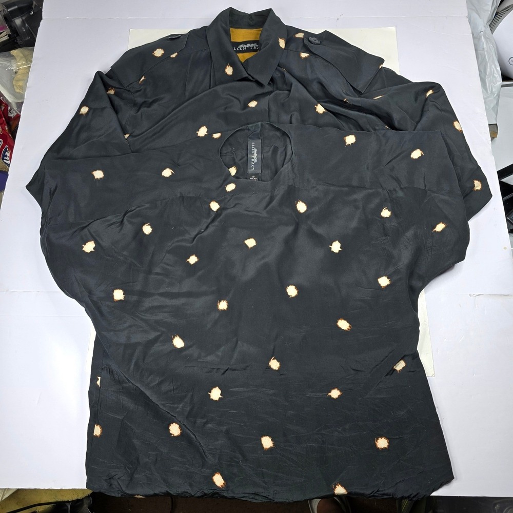 Linda Allard for Ellen Tracy Silk Jacket Top‎ Set Black Beige Dots Size P 10